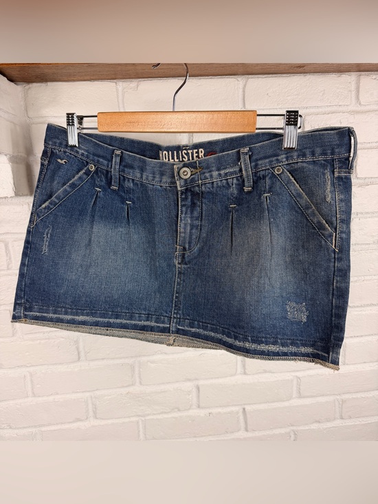 Hollister Dresses & Skirts - Hollister Denim Mini Size 9 Low Rise Distressed Y2K Jean Skirt indie sleaze